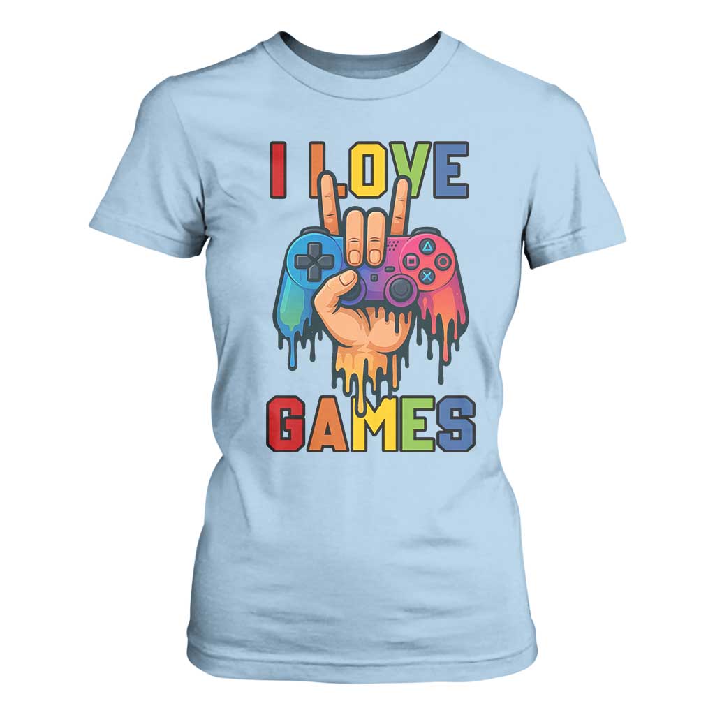 I Love Games Colorful Gamer Controller Gift T Shirt For Women TS12 Light Blue Print Your Wear