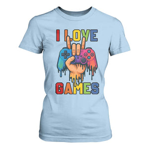 I Love Games Colorful Gamer Controller Gift T Shirt For Women TS12 Light Blue Print Your Wear