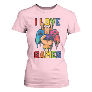 I Love Games Colorful Gamer Controller Gift T Shirt For Women TS12 Light Pink Print Your Wear