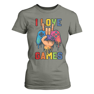 I Love Games Colorful Gamer Controller Gift T Shirt For Women TS12 Military Green Print Your Wear