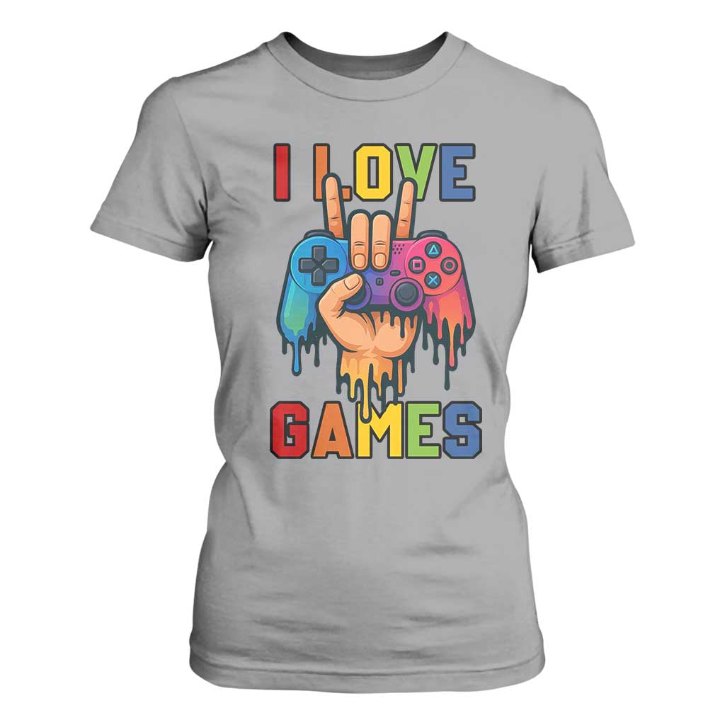 I Love Games Colorful Gamer Controller Gift T Shirt For Women TS12 Sport Gray Print Your Wear