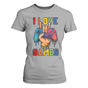 I Love Games Colorful Gamer Controller Gift T Shirt For Women TS12 Sport Gray Print Your Wear