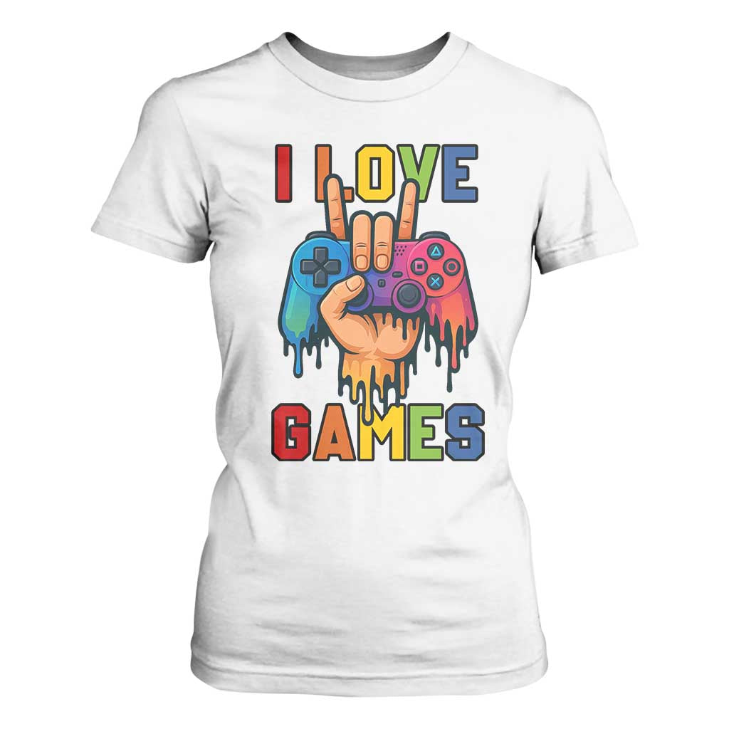 I Love Games Colorful Gamer Controller Gift T Shirt For Women TS12 White Print Your Wear