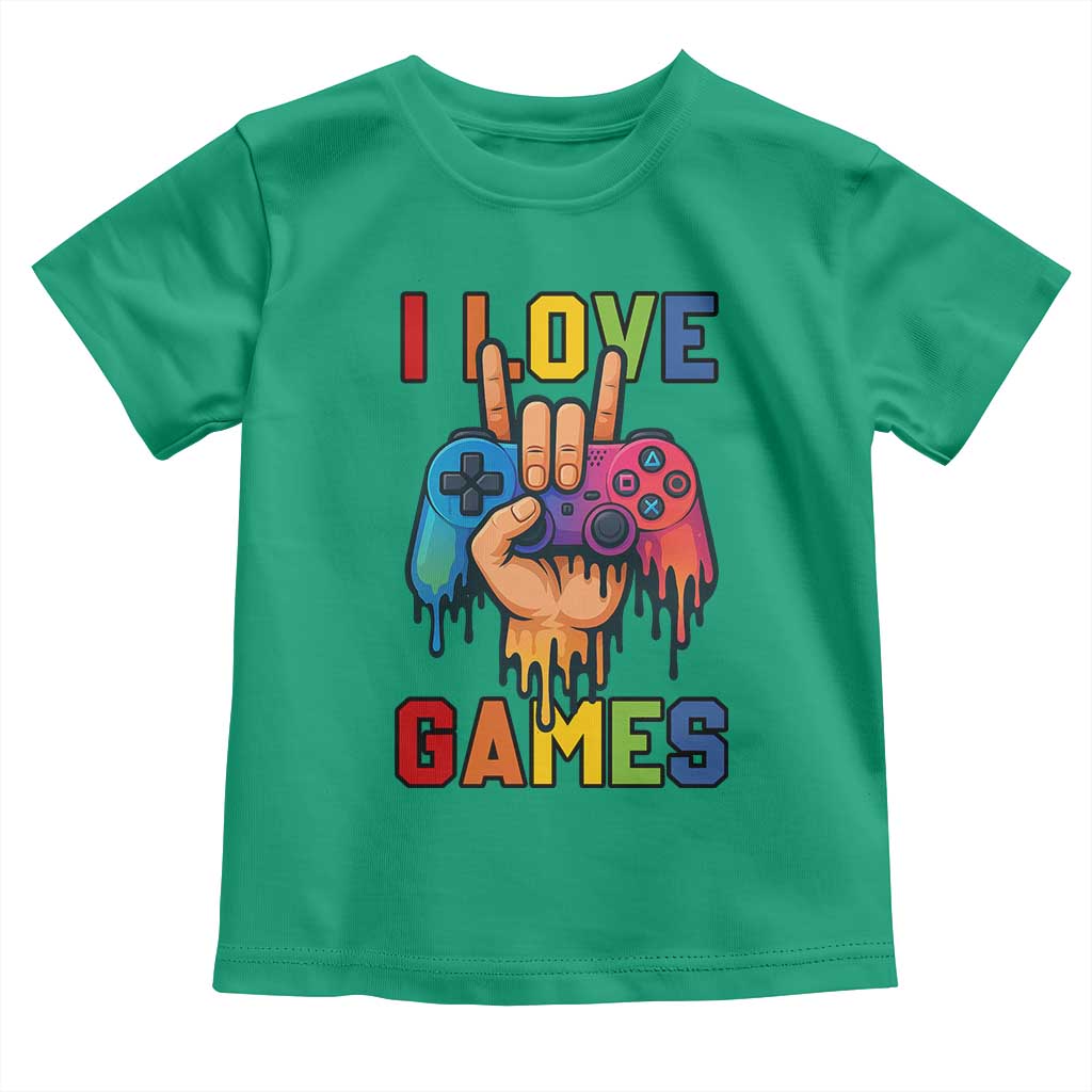 I Love Games Colorful Gamer Controller Gift Toddler T Shirt TS12 Irish Green Print Your Wear