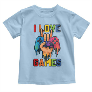 I Love Games Colorful Gamer Controller Gift Toddler T Shirt TS12 Light Blue Print Your Wear