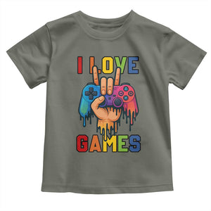 I Love Games Colorful Gamer Controller Gift Toddler T Shirt TS12 Military Green Print Your Wear