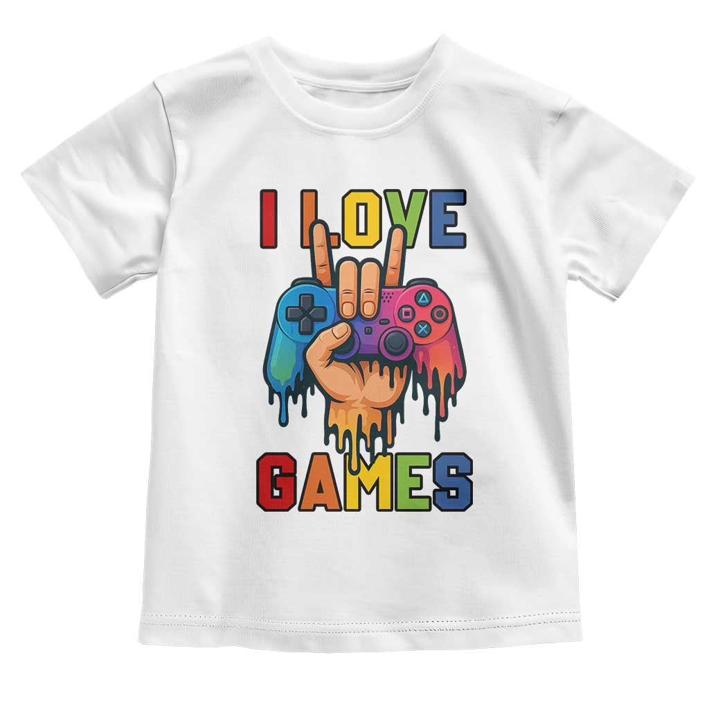 I Love Games Colorful Gamer Controller Gift Toddler T Shirt TS12 White Print Your Wear