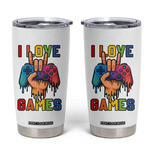 I Love Games Colorful Gamer Controller Gift Tumbler Cup TS12 White Print Your Wear
