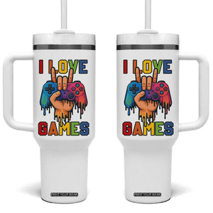 I Love Games Colorful Gamer Controller Gift Tumbler With Handle TS12 One Size: 40 oz White Print Your Wear