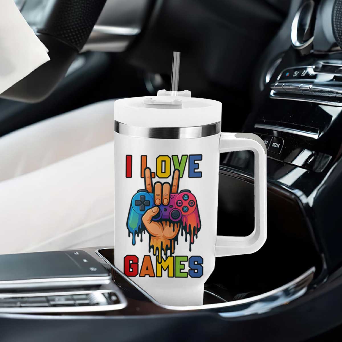 I Love Games Colorful Gamer Controller Gift Tumbler With Handle TS12 Print Your Wear