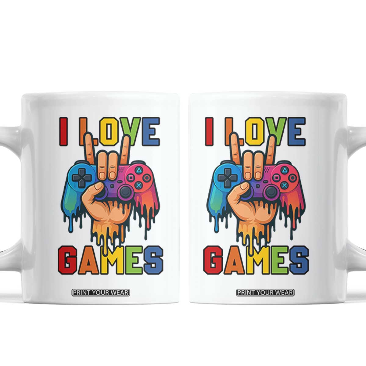 I Love Games Colorful Gamer Controller Gift Coffee Mug TS12 White Print Your Wear