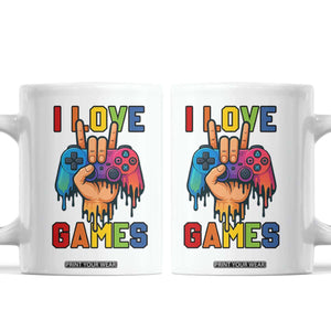 I Love Games Colorful Gamer Controller Gift Coffee Mug TS12 White Print Your Wear