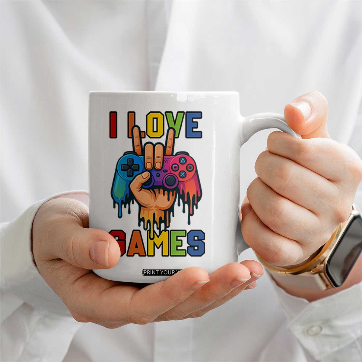 I Love Games Colorful Gamer Controller Gift Coffee Mug TS12 Print Your Wear