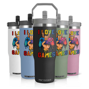 I Love Games Colorful Gamer Controller Gift Flip Straw Tumbler TS12 Print Your Wear
