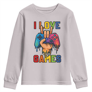 I Love Games Colorful Gamer Controller Gift Youth Sweatshirt TS12 Ice Gray Print Your Wear