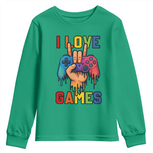 I Love Games Colorful Gamer Controller Gift Youth Sweatshirt TS12 Irish Green Print Your Wear