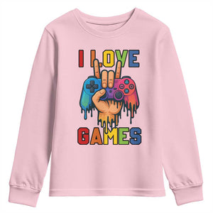 I Love Games Colorful Gamer Controller Gift Youth Sweatshirt TS12 Light Pink Print Your Wear