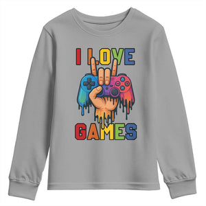 I Love Games Colorful Gamer Controller Gift Youth Sweatshirt TS12 Sport Gray Print Your Wear