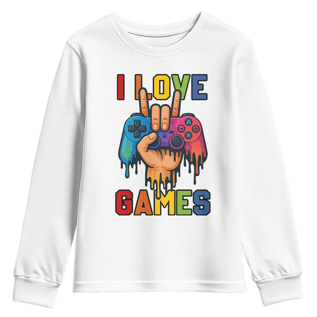 I Love Games Colorful Gamer Controller Gift Youth Sweatshirt TS12 White Print Your Wear