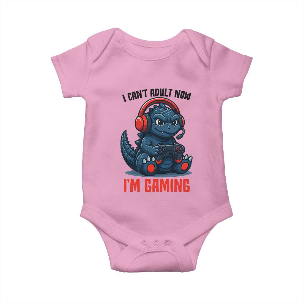 I Cant Adult Now Im Gaming Baby Onesie Funny Monster Playing Video Game TS12 Light Pink Print Your Wear