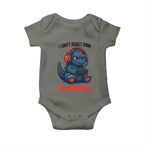I Cant Adult Now Im Gaming Baby Onesie Funny Monster Playing Video Game TS12 Military Green Print Your Wear