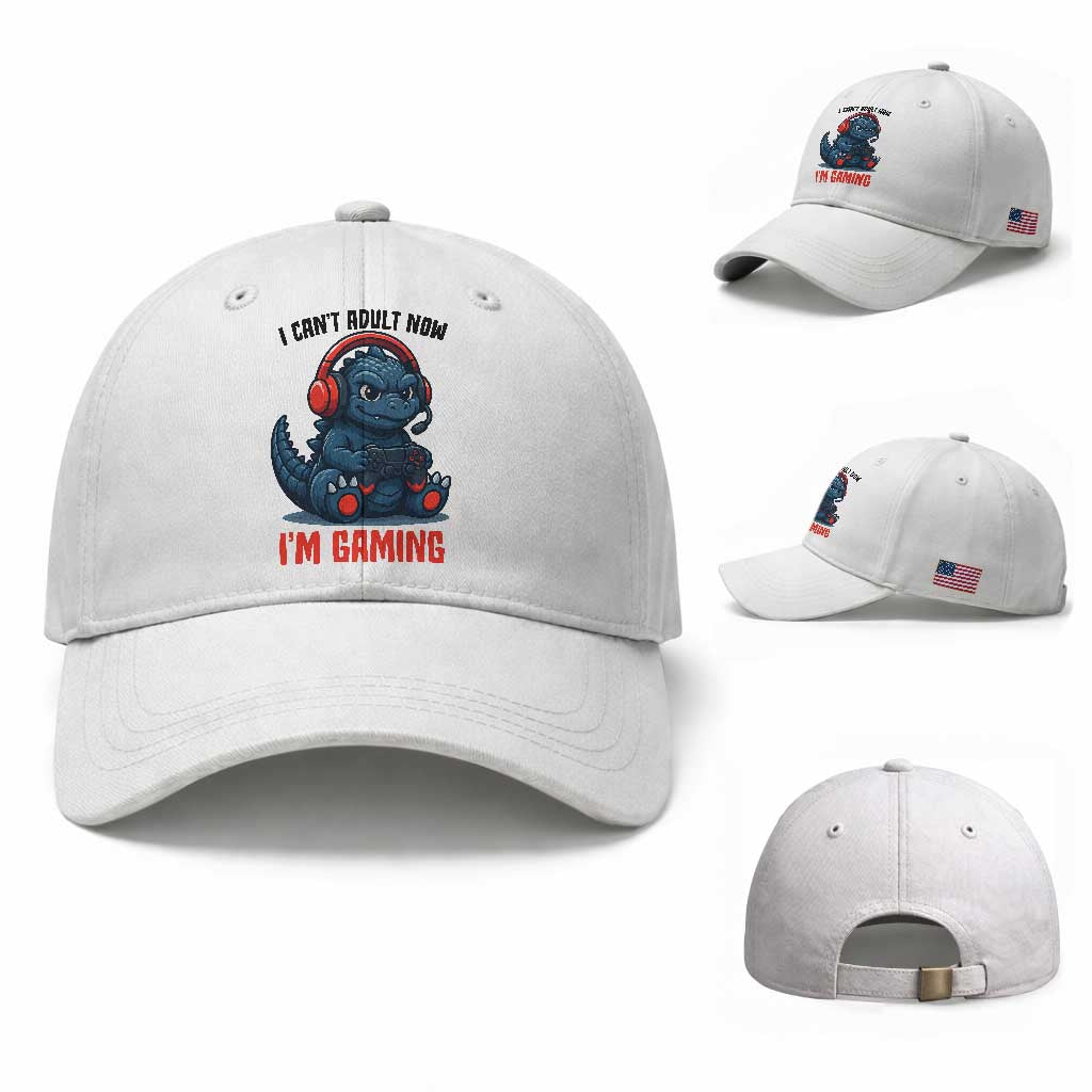 I Cant Adult Now Im Gaming Baseball Cap Funny Monster Playing Video Game TS12 Baseball Cap Universal Fit White Print Your Wear