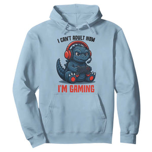 I Cant Adult Now Im Gaming Hoodie Funny Monster Playing Video Game TS12 Light Blue Print Your Wear