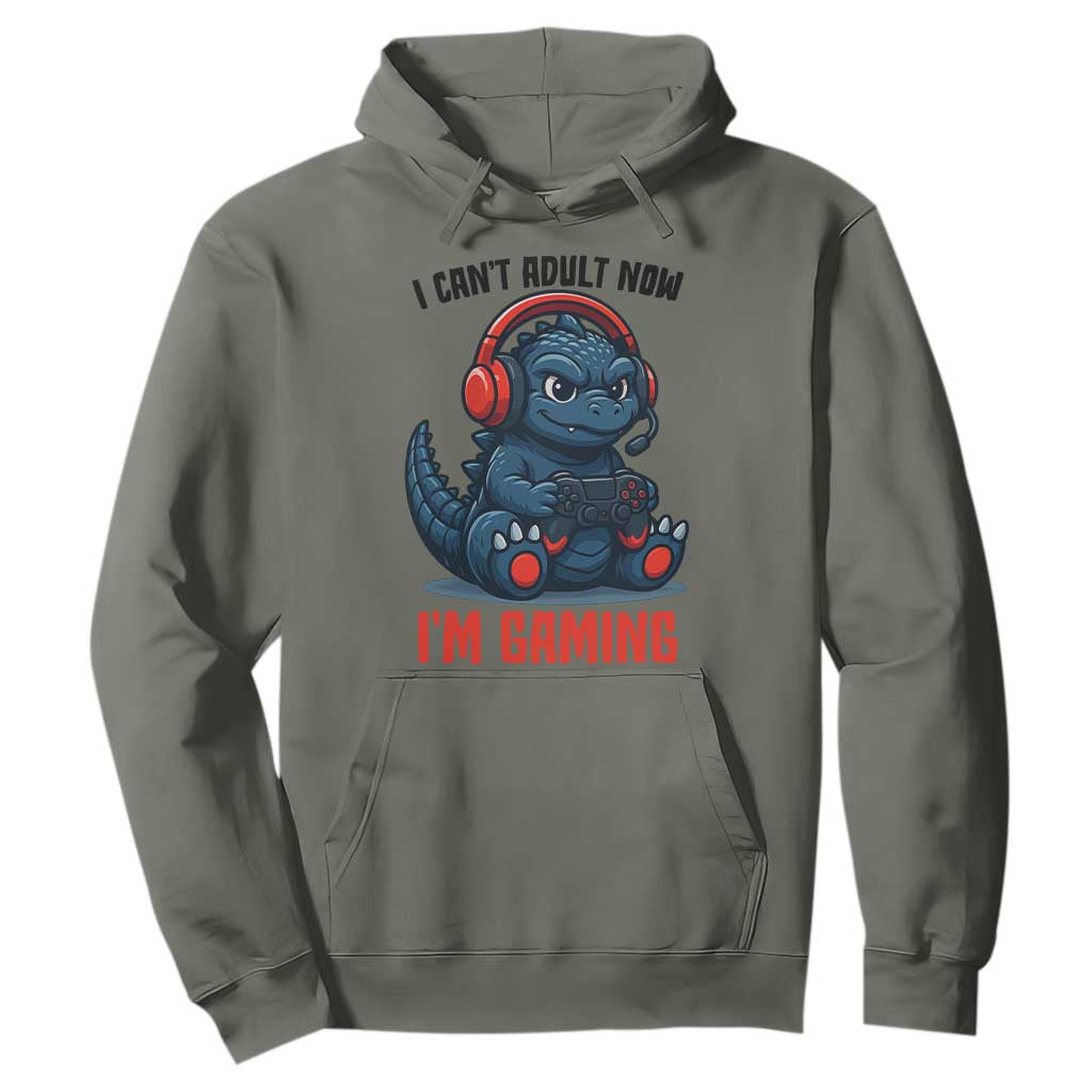 I Cant Adult Now Im Gaming Hoodie Funny Monster Playing Video Game TS12 Military Green Print Your Wear