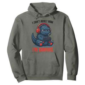 I Cant Adult Now Im Gaming Hoodie Funny Monster Playing Video Game TS12 Military Green Print Your Wear
