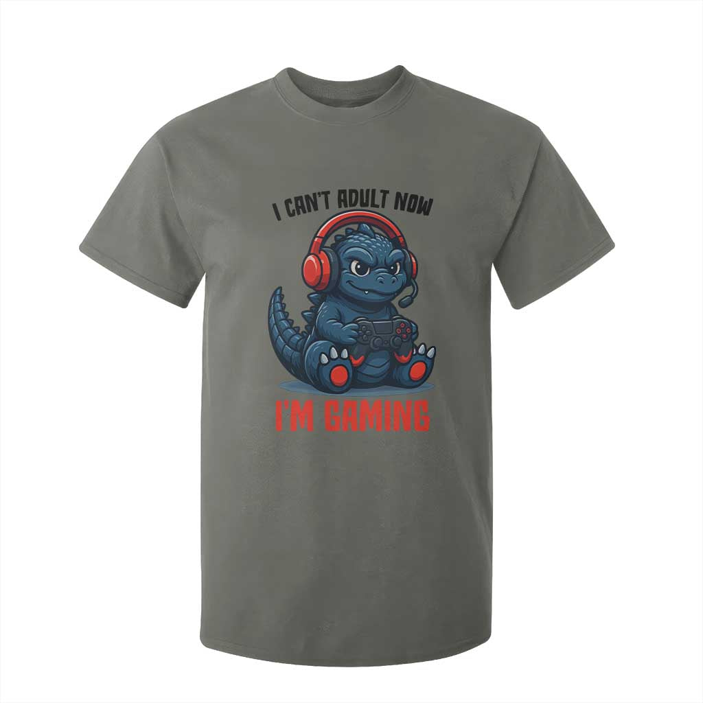 I Cant Adult Now Im Gaming T Shirt For Kid Funny Monster Playing Video Game TS12 Military Green Print Your Wear