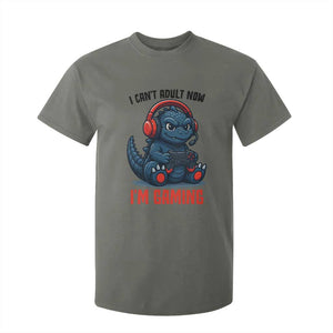 I Cant Adult Now Im Gaming T Shirt For Kid Funny Monster Playing Video Game TS12 Military Green Print Your Wear