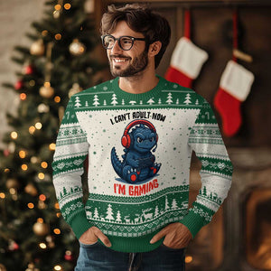 I Cant Adult Now Im Gaming Ugly Christmas Sweater Funny Monster Playing Video Game TS12 Beige Green Print Your Wear