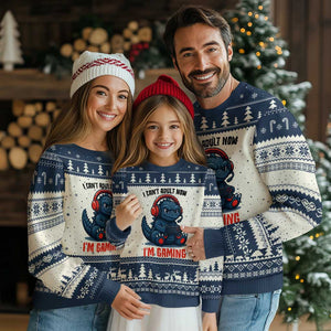 I Cant Adult Now Im Gaming Ugly Christmas Sweater Funny Monster Playing Video Game TS12 Beige Navy Print Your Wear
