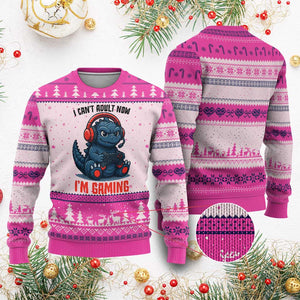 I Cant Adult Now Im Gaming Ugly Christmas Sweater Funny Monster Playing Video Game TS12 Hot Pink Print Your Wear