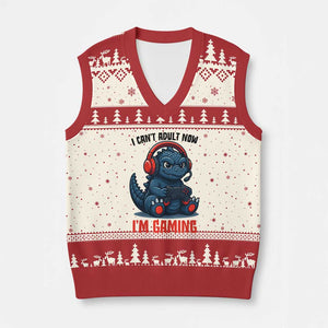 I Cant Adult Now Im Gaming V-Neck Knit Sweater Vest Funny Monster Playing Video Game TS12 Beige Red Print Your Wear
