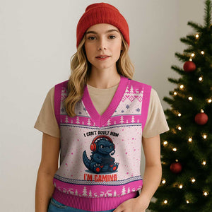 I Cant Adult Now Im Gaming V-Neck Knit Sweater Vest Funny Monster Playing Video Game TS12 Hot Pink Print Your Wear