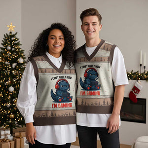 I Cant Adult Now Im Gaming V-Neck Knit Sweater Vest Funny Monster Playing Video Game TS12 Mocha Mousse Print Your Wear