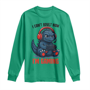I Cant Adult Now Im Gaming Long Sleeve Shirt Funny Monster Playing Video Game TS12 Irish Green Print Your Wear