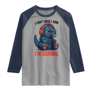 I Cant Adult Now Im Gaming Raglan Shirt Funny Monster Playing Video Game TS12 Sport Gray Navy Print Your Wear