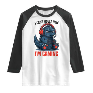 I Cant Adult Now Im Gaming Raglan Shirt Funny Monster Playing Video Game TS12 White Black Print Your Wear
