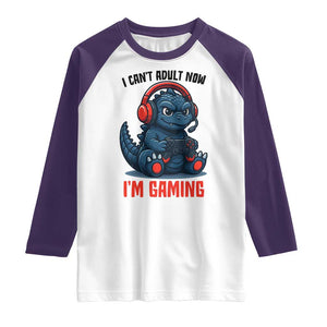 I Cant Adult Now Im Gaming Raglan Shirt Funny Monster Playing Video Game TS12 White Purple Print Your Wear