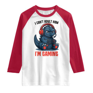 I Cant Adult Now Im Gaming Raglan Shirt Funny Monster Playing Video Game TS12 White Red Print Your Wear