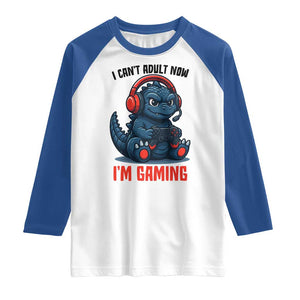I Cant Adult Now Im Gaming Raglan Shirt Funny Monster Playing Video Game TS12 White Royal Print Your Wear