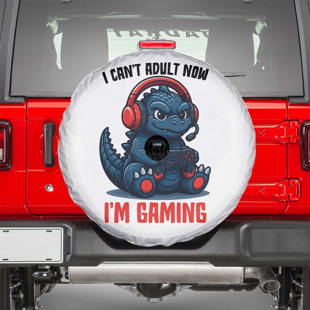 I Cant Adult Now Im Gaming Spare Tire Cover Funny Monster Playing Video Game TS12 White Print Your Wear