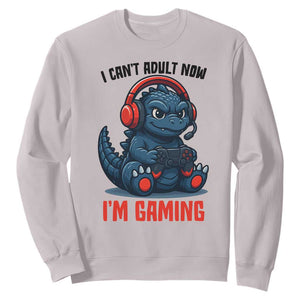I Cant Adult Now Im Gaming Sweatshirt Funny Monster Playing Video Game TS12 Ice Gray Print Your Wear