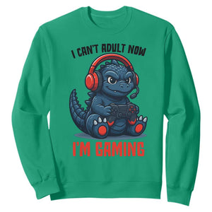 I Cant Adult Now Im Gaming Sweatshirt Funny Monster Playing Video Game TS12 Irish Green Print Your Wear