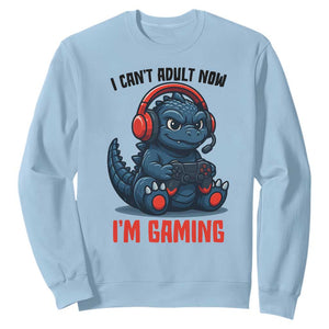 I Cant Adult Now Im Gaming Sweatshirt Funny Monster Playing Video Game TS12 Light Blue Print Your Wear