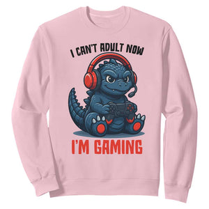 I Cant Adult Now Im Gaming Sweatshirt Funny Monster Playing Video Game TS12 Light Pink Print Your Wear