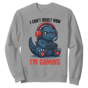 I Cant Adult Now Im Gaming Sweatshirt Funny Monster Playing Video Game TS12 Sport Gray Print Your Wear