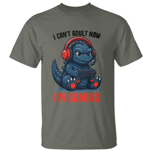 I Cant Adult Now Im Gaming T Shirt Funny Monster Playing Video Game TS12 Military Green Print Your Wear